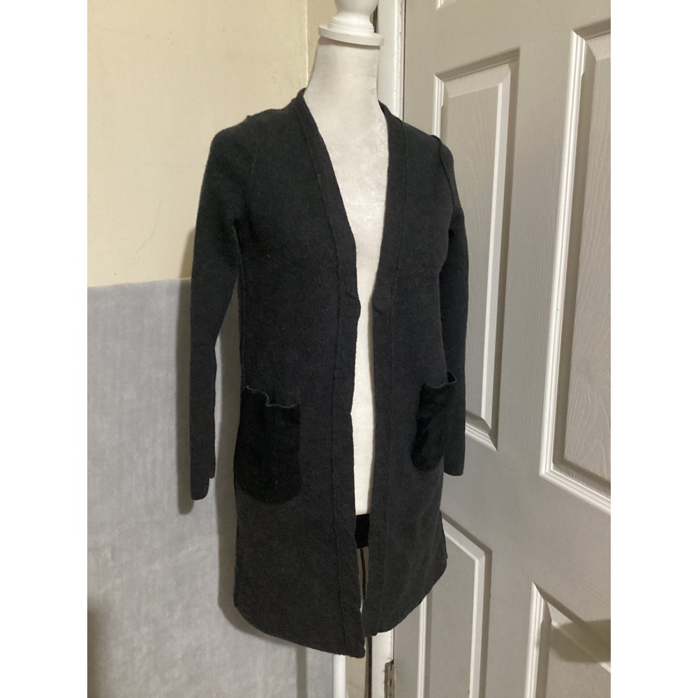 Elie Tahari Gray Open Front Long Sleeve Merino Wool Cardigan Pockets Size S